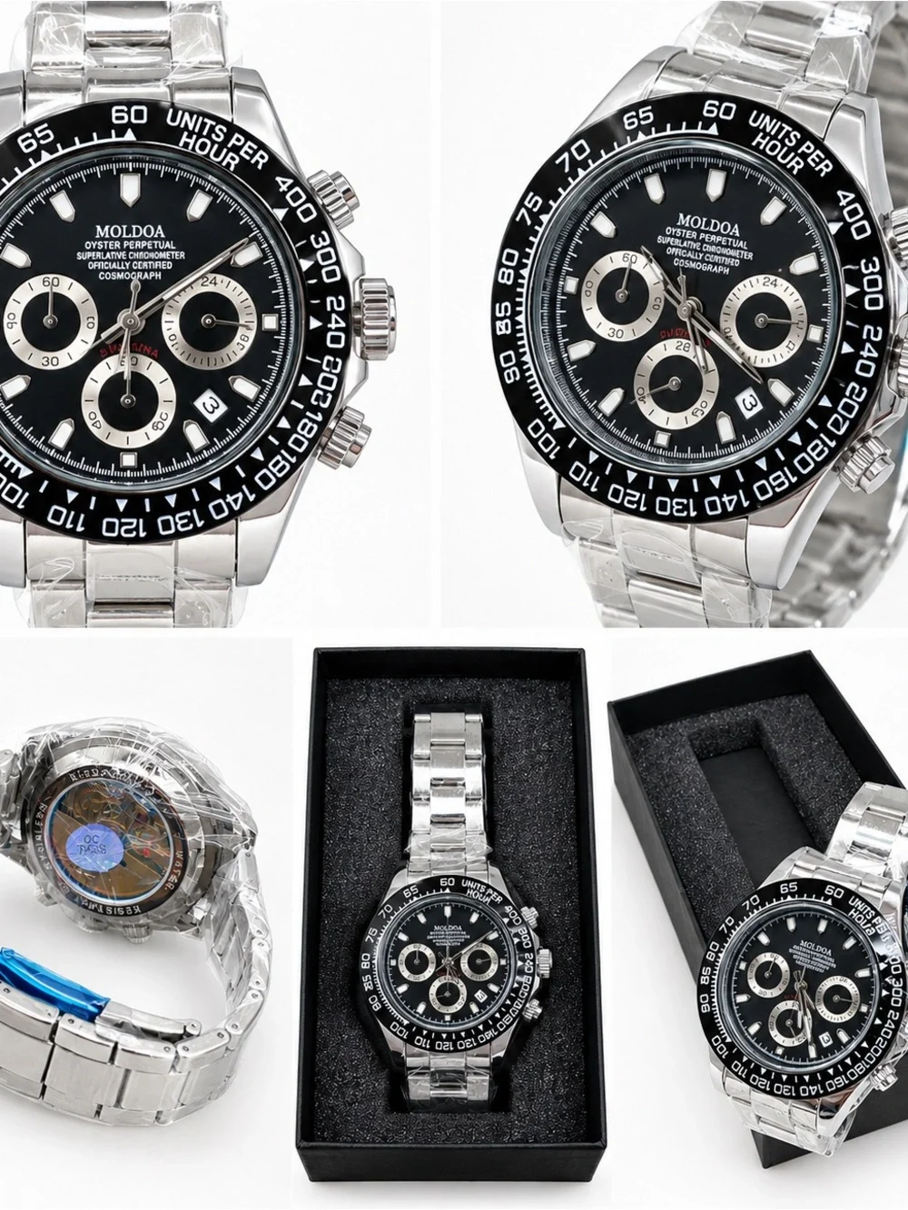 Men's Black Dial Stainless Steel Chronograph Watch